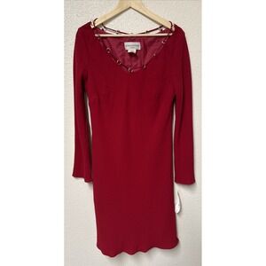Vtg Y2K Sheath Dress Red Sz 16 Holiday Special Occasion Event Gold Loops Vibrant